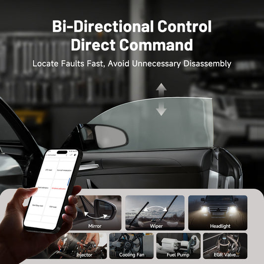 Smartphone displaying bi-directional control for vehicle diagnostics