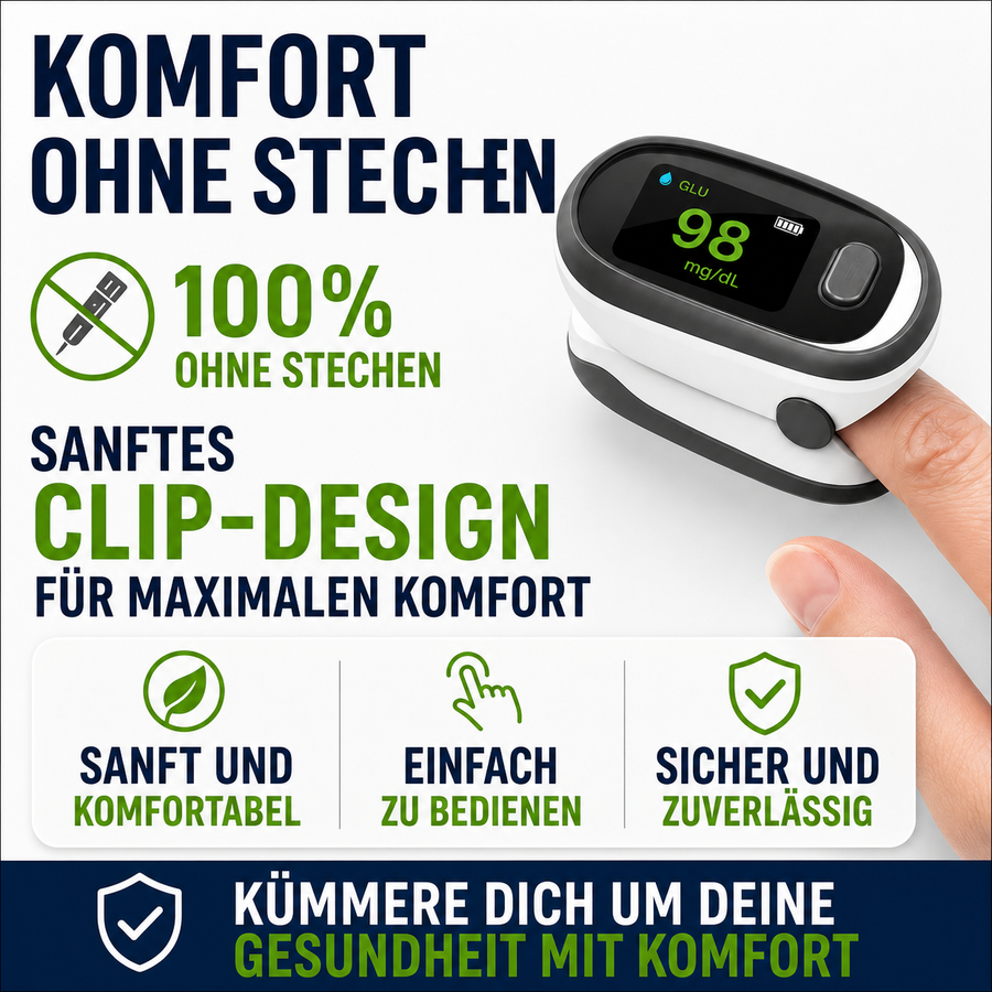 Blutzuckermessgerät – Blutzucker messen ohne Stechen mit Fingerclip| L-X1.36
