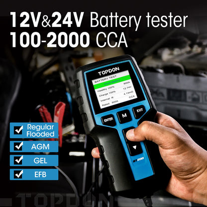 TOPDON BT200 battery tester in use on a vehicle