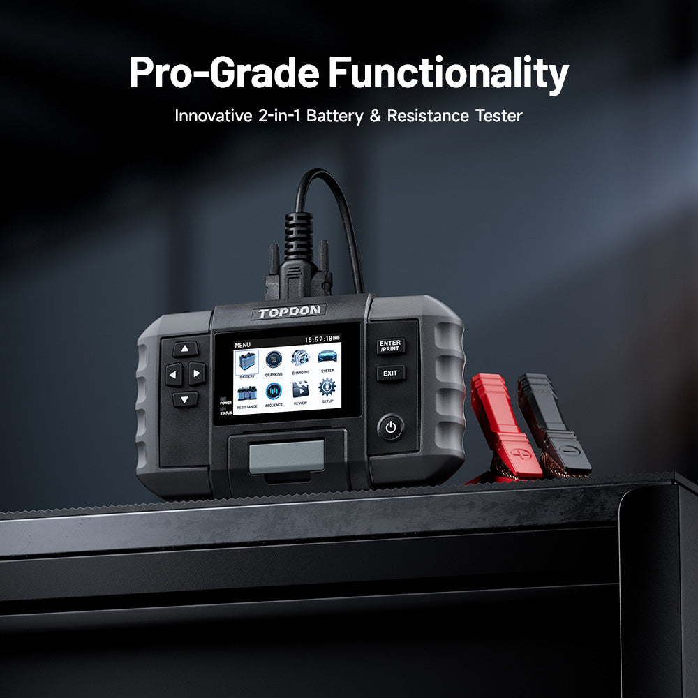 BT600 Plus battery tester with clamps on a surface