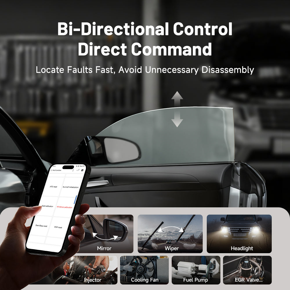 Smartphone displaying bi-directional control for vehicle diagnostics