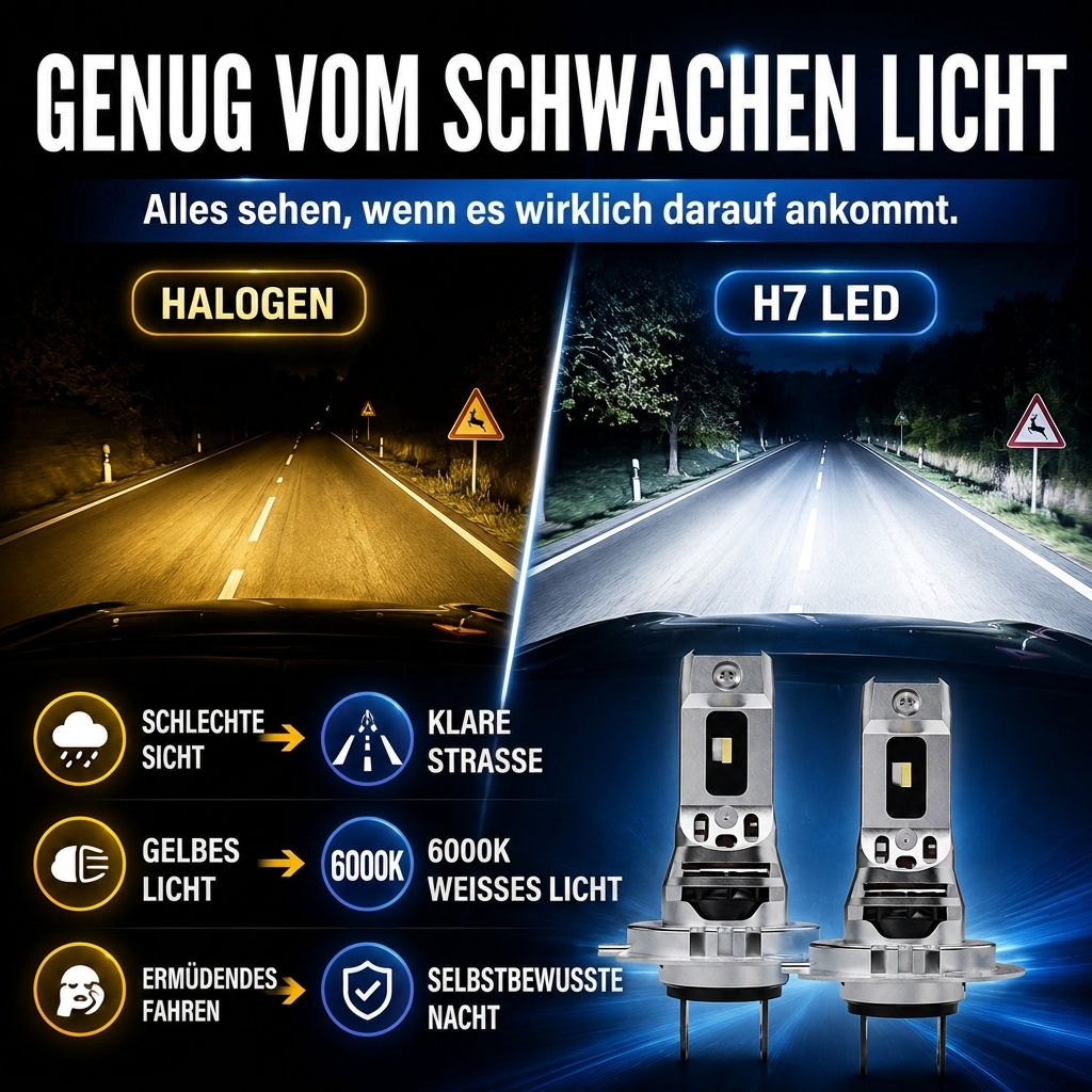 LED-Scheinwerferlampe mit 6000K kaltweißem Licht, bis zu +450% Helligkeit