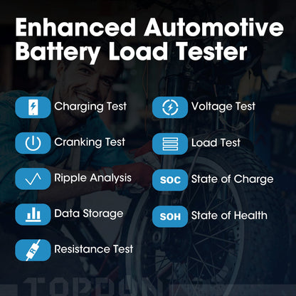 Infographic showing features of the TOPDON BT200 battery tester
