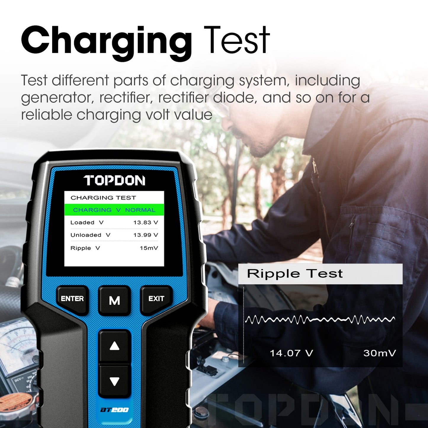 TOPDON BT200 charging test being conducted