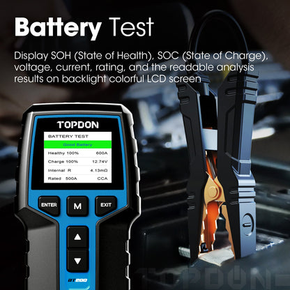 TOPDON BT200 battery test results displayed