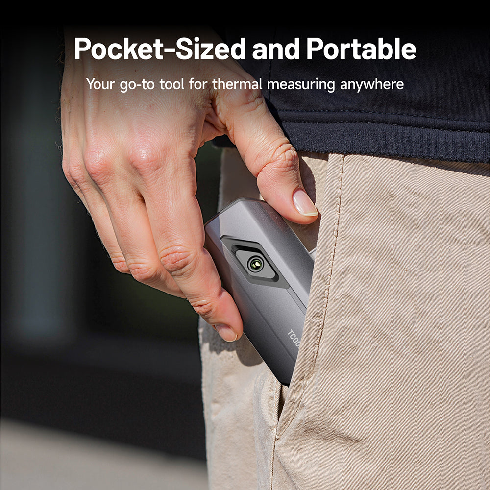 Person placing TOPDON TC002C Duo thermal camera in pocket