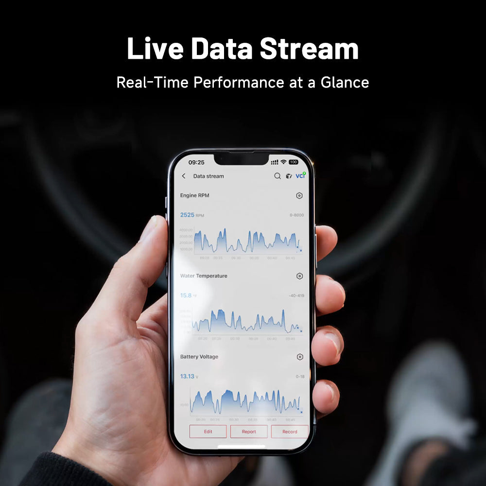 Live data stream on smartphone showing vehicle performance metrics