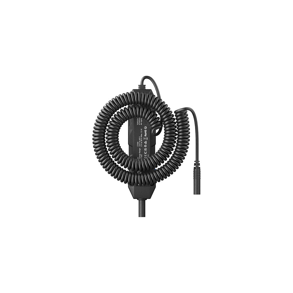 Back view of automotive circuit tester with coiled cable