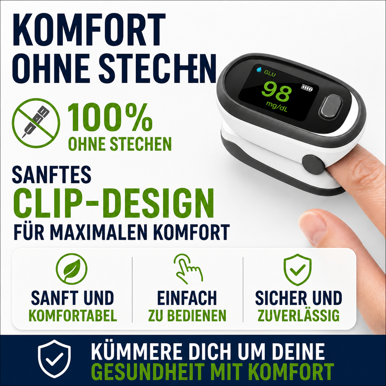 Blutzuckermessgerät – Blutzucker messen ohne Stechen mit Fingerclip| L-X1.36