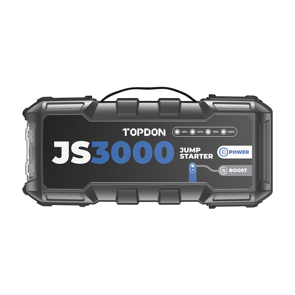 Top view of jump starter showing power indicators