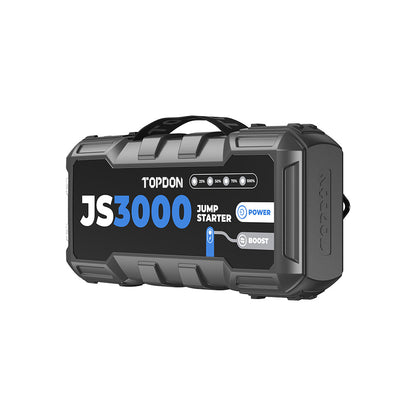 Side view of jump starter with power indicators