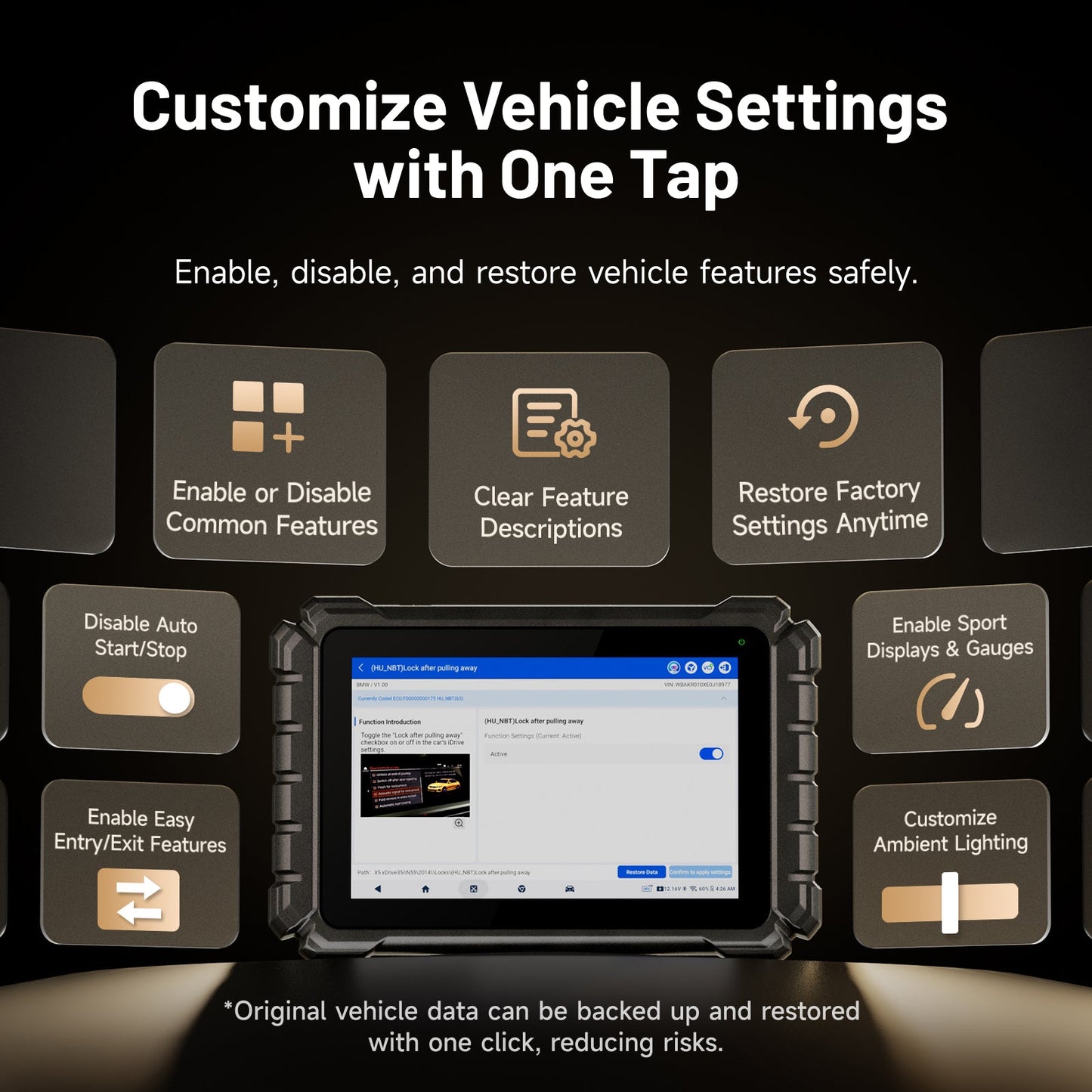 Customization options for vehicle settings with TOPDON ONE