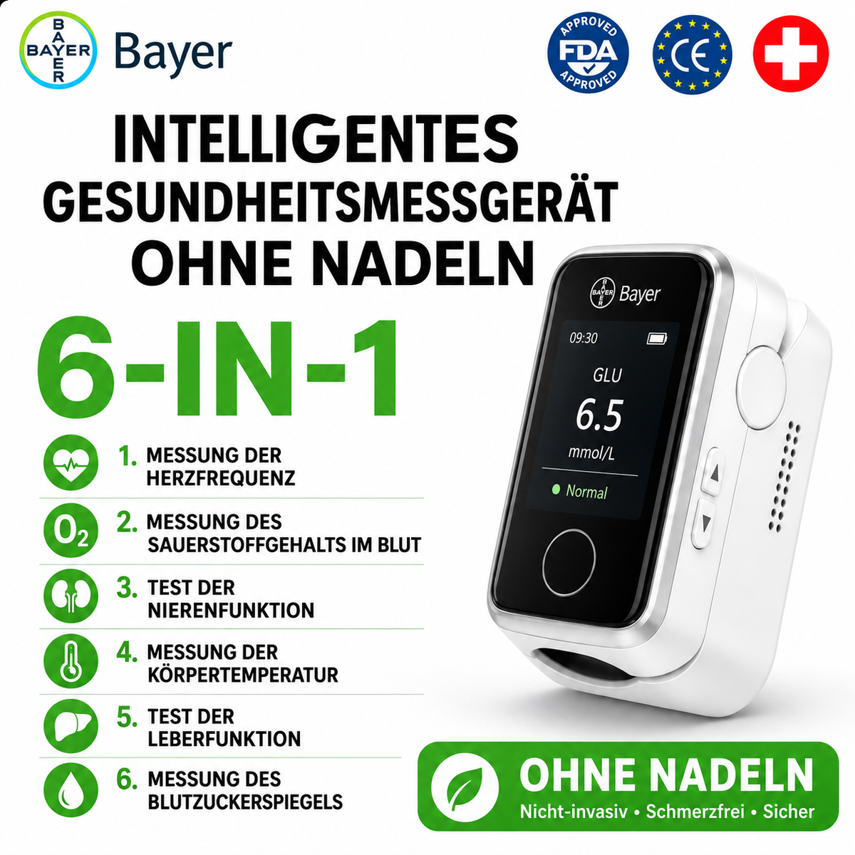 Blutzuckermessgerät ohne Stechen – Smartes Zuckermessgerät mit Digitalanzeige
