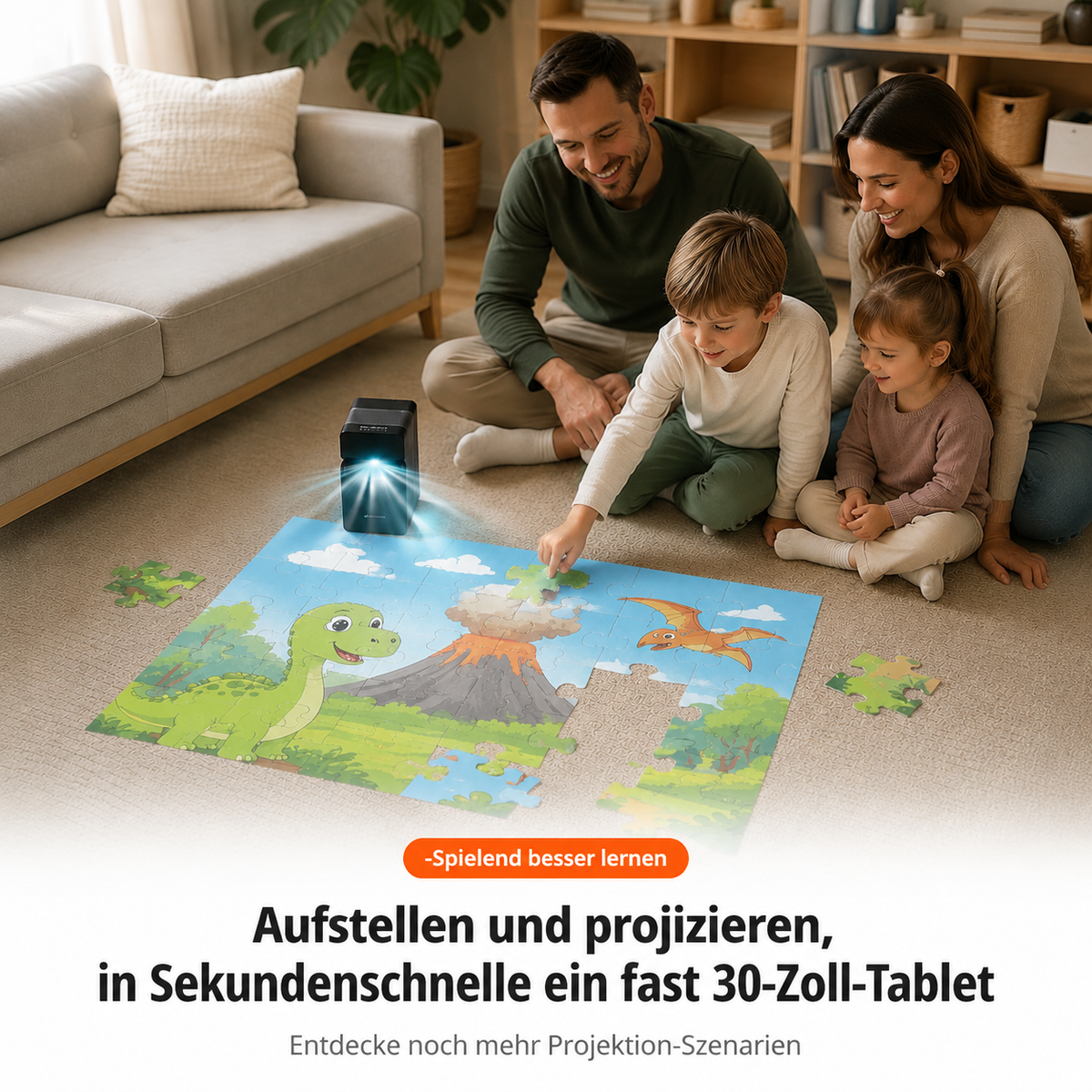 Mini Touchscreen Beamer Mobil, Tragbarer Interaktiver Projektor Full HD, Akku Integriert, Taschenbeamer für Outdoor & Business, Kompatibel mit Smartphone/HDMI