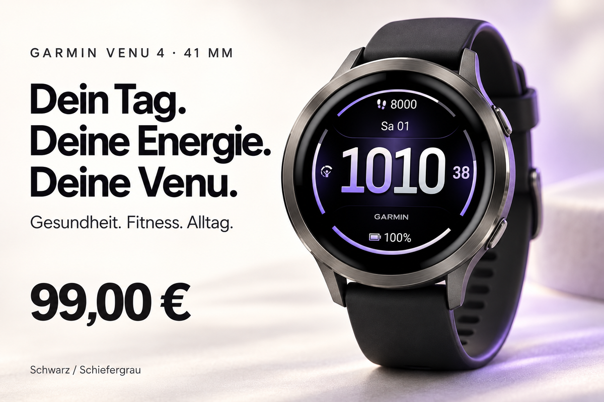 Garmin Venu 4 – 41 mm AMOLED-Smartwatch | Schwarz / Schiefergrau