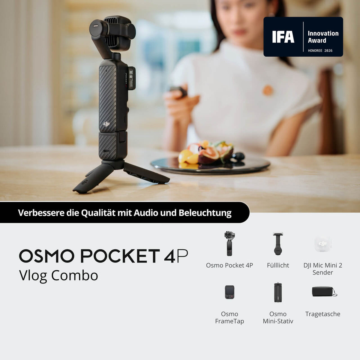 DJI Osmo Pocket 4P Vlog Combo – Dual-Kamera, 4K & 3-Achsen-Gimbal