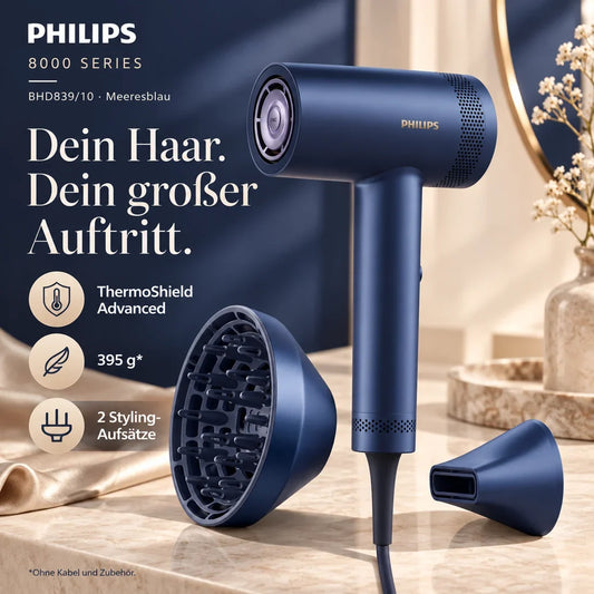 Philips 8000 Series BHD839/10 – Haartrockner mit ThermoShield Advanced, Meeresblau