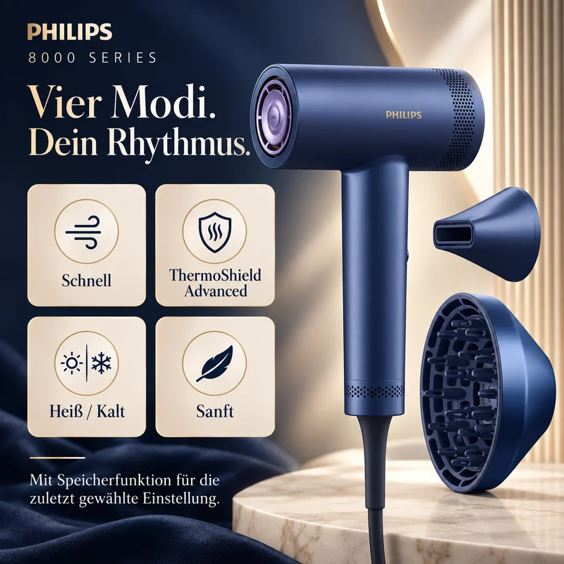 Philips 8000 Series BHD839/10 – Haartrockner mit ThermoShield Advanced, Meeresblau