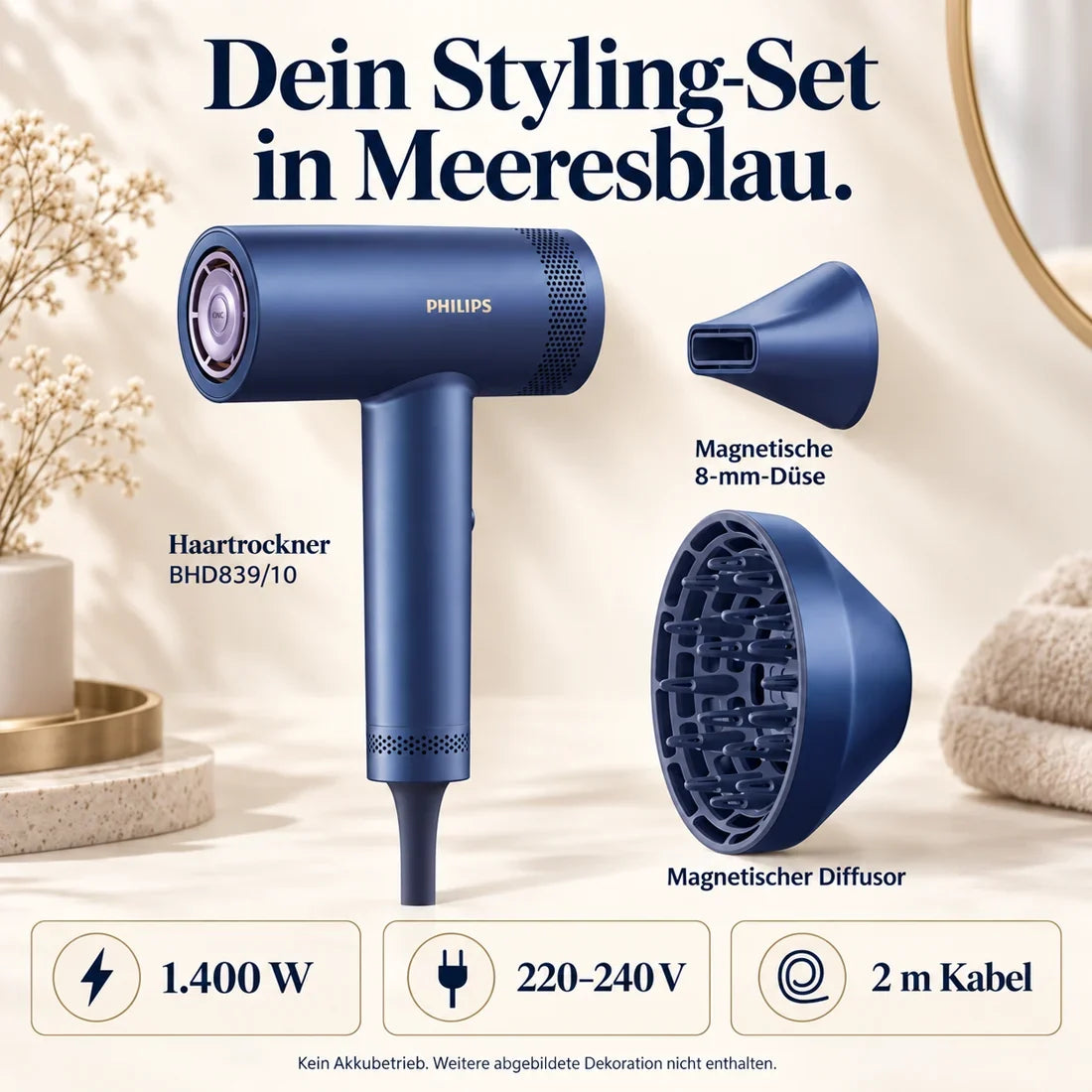 Philips 8000 Series BHD839/10 – Haartrockner mit ThermoShield Advanced, Meeresblau